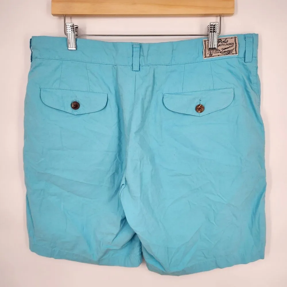 Polo Ralph Lauren Swimwear Boardshorts Light Blue Wood Button Rope Drawstring 34